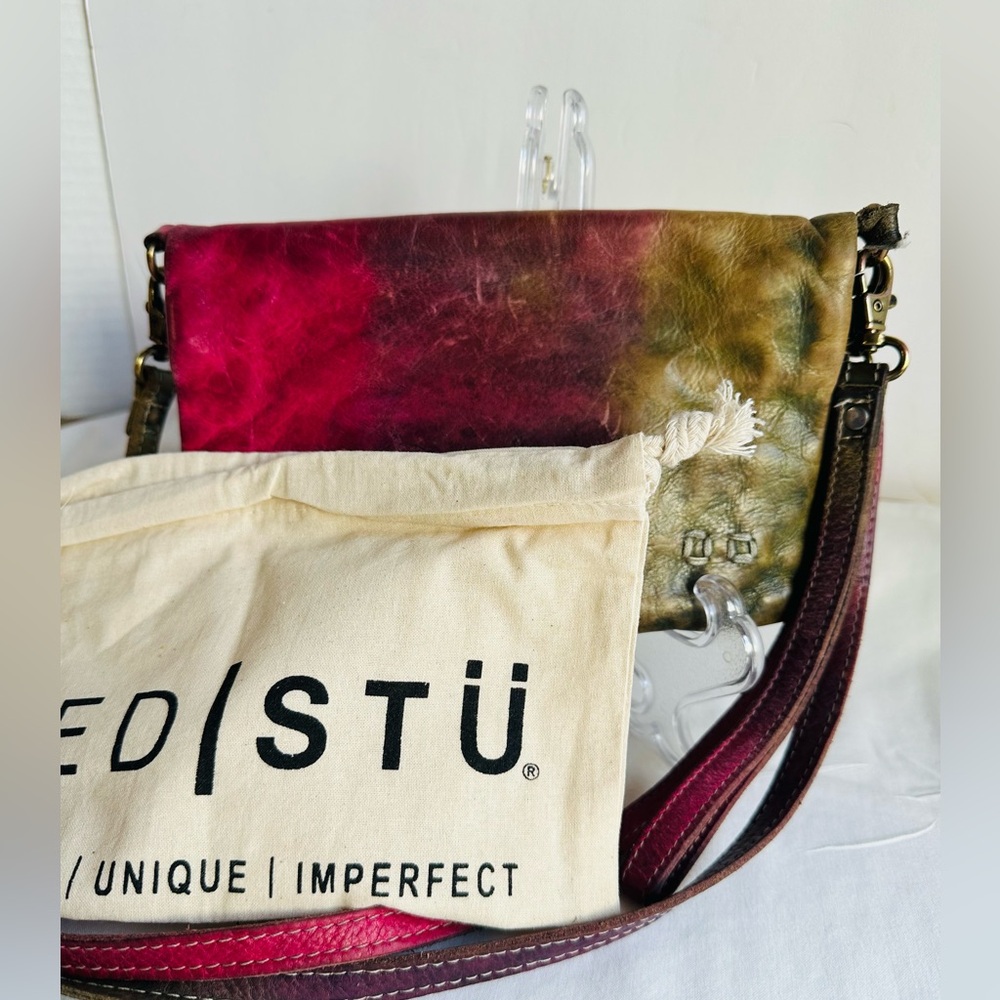 Bed Stu Ombre Red to Olive Green Leather Crossbody Bag - Picture 5 of 5